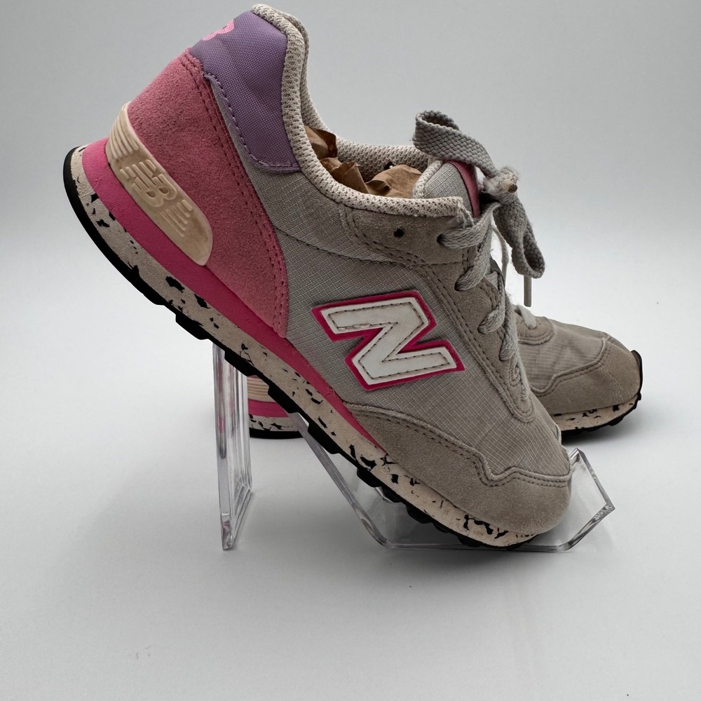 New Balance 515 Kids Sneakers Grey Pink Purple Speckled Midsole Athletic Shoes - Picture 2 of 16